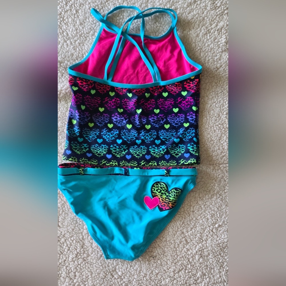 Angel Beach Colorful Heart Pattern Kids Tankini 12 Girls Summer Beach